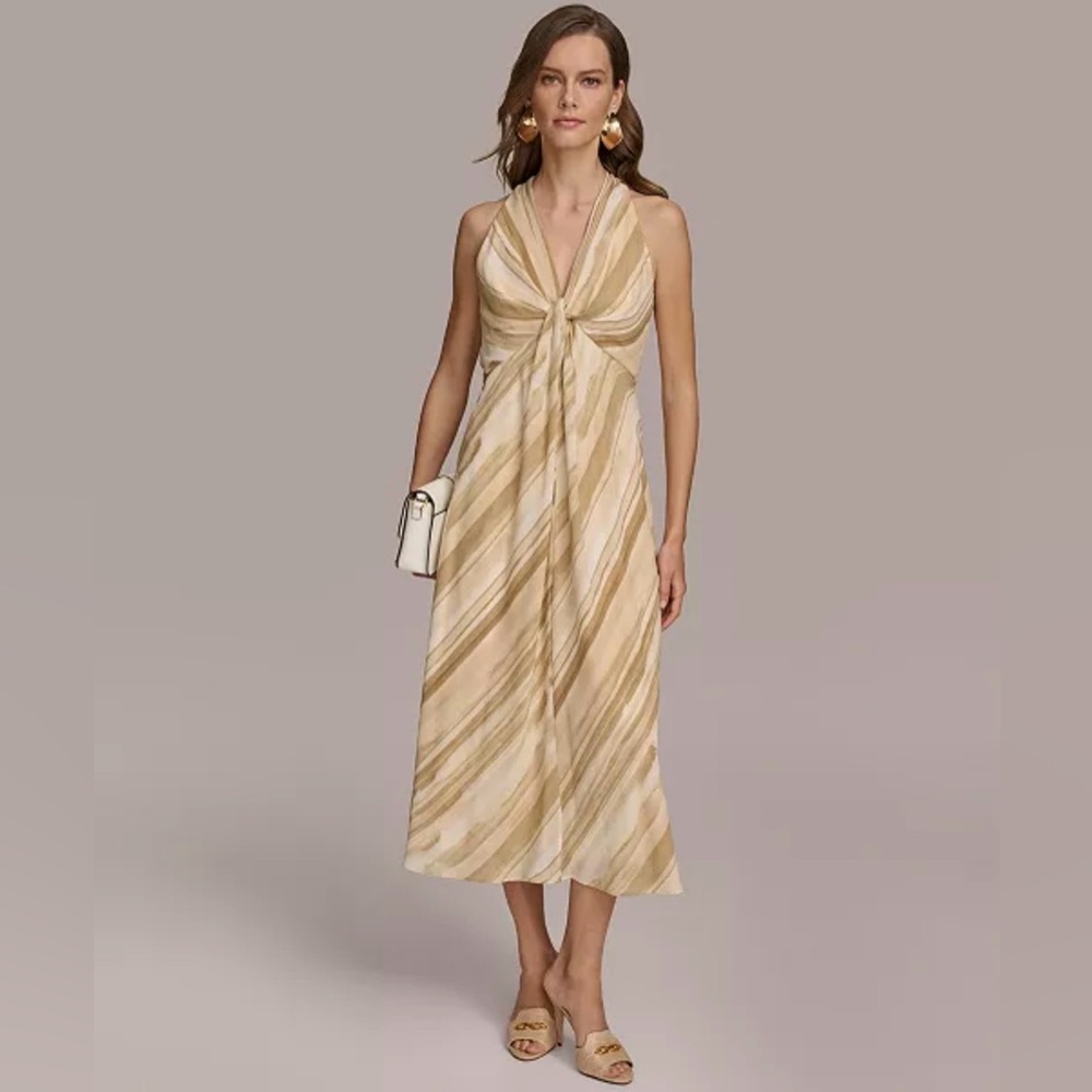 NWT Donna Karan Beige and Cream Striped Maxi Dress Size 6